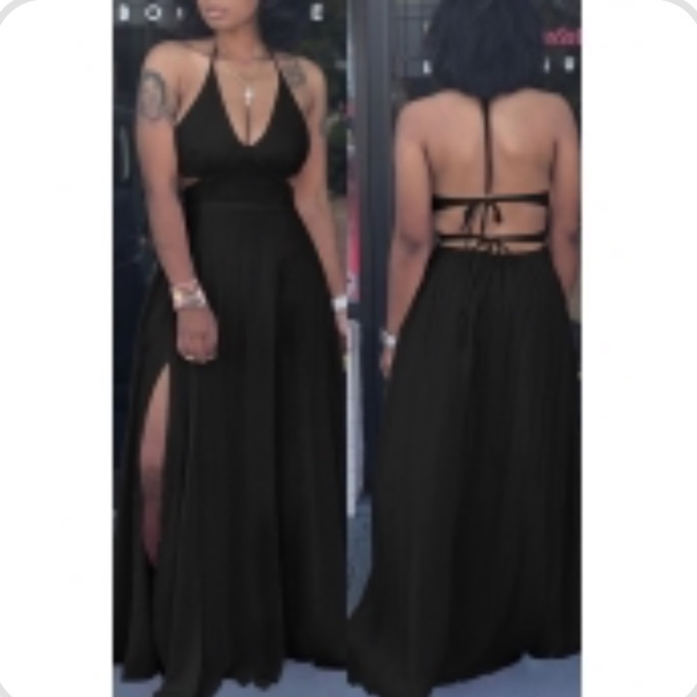 Black Criss Cross Back Maxi Dress